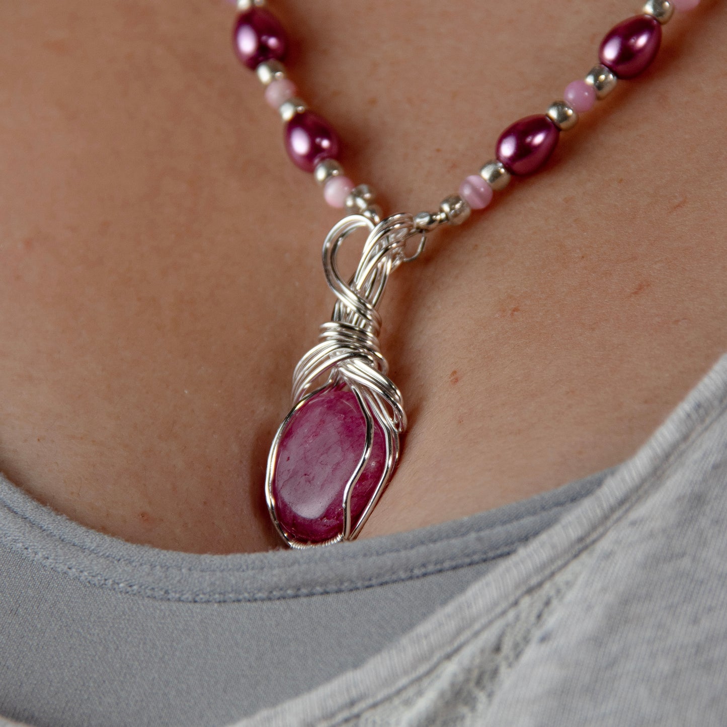 Pink Rhodonite Necklace