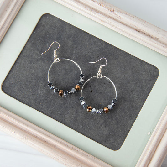 Brown Silver Beaded Earrings