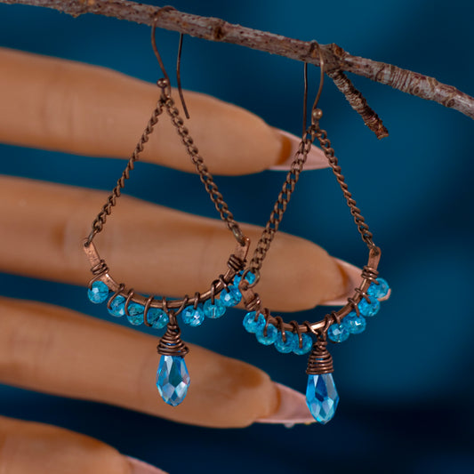 Copper Blue Chandelier Earrings