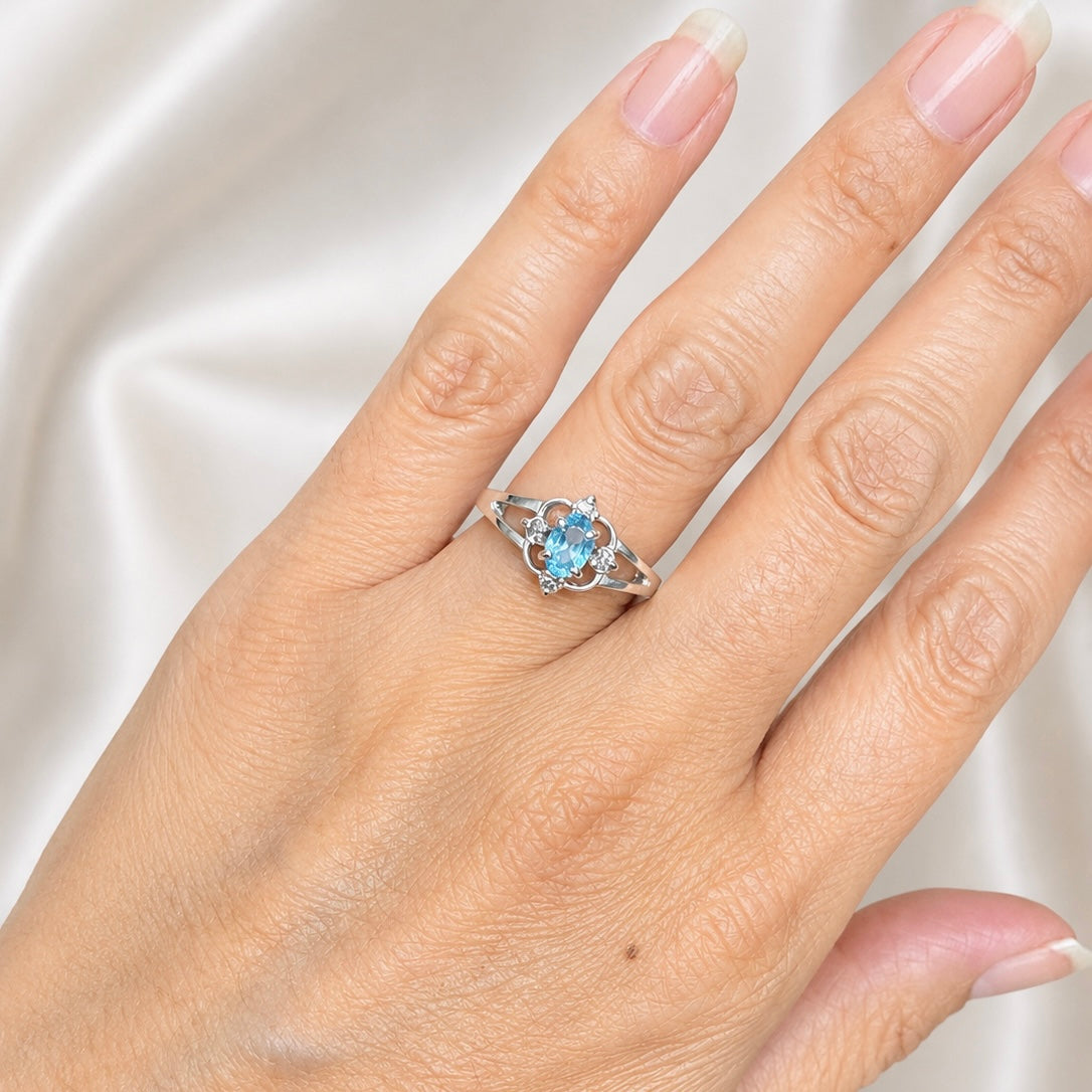 Vintage Oval Cut Blue Topaz Ring