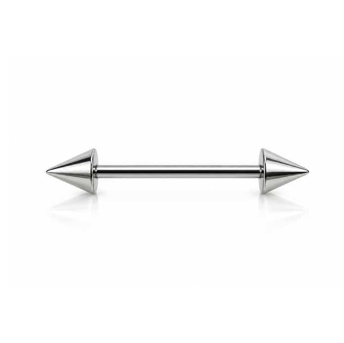 316L Straight Barbell 16 Gauge 14MM Bar Length 4MM Spike Ends Externally Threaded