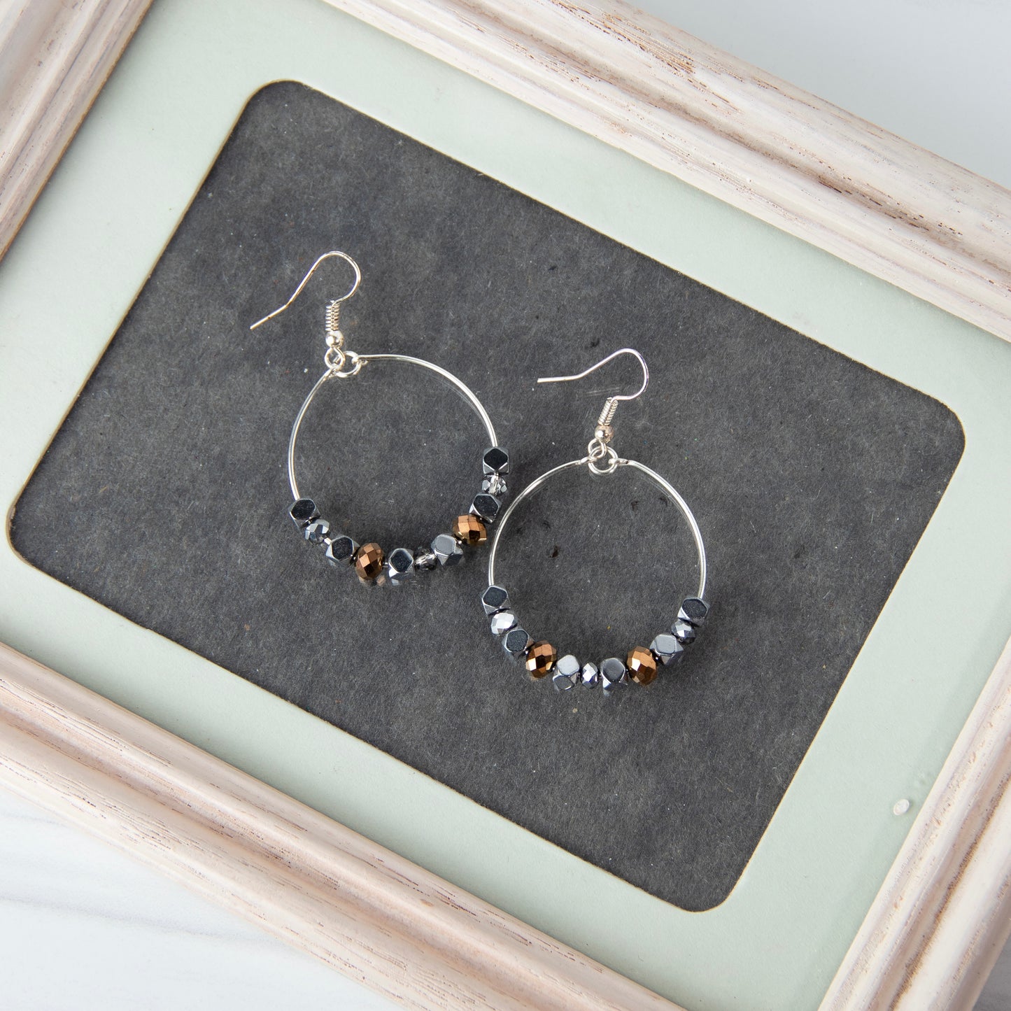 Brown Silver Beaded Earrings