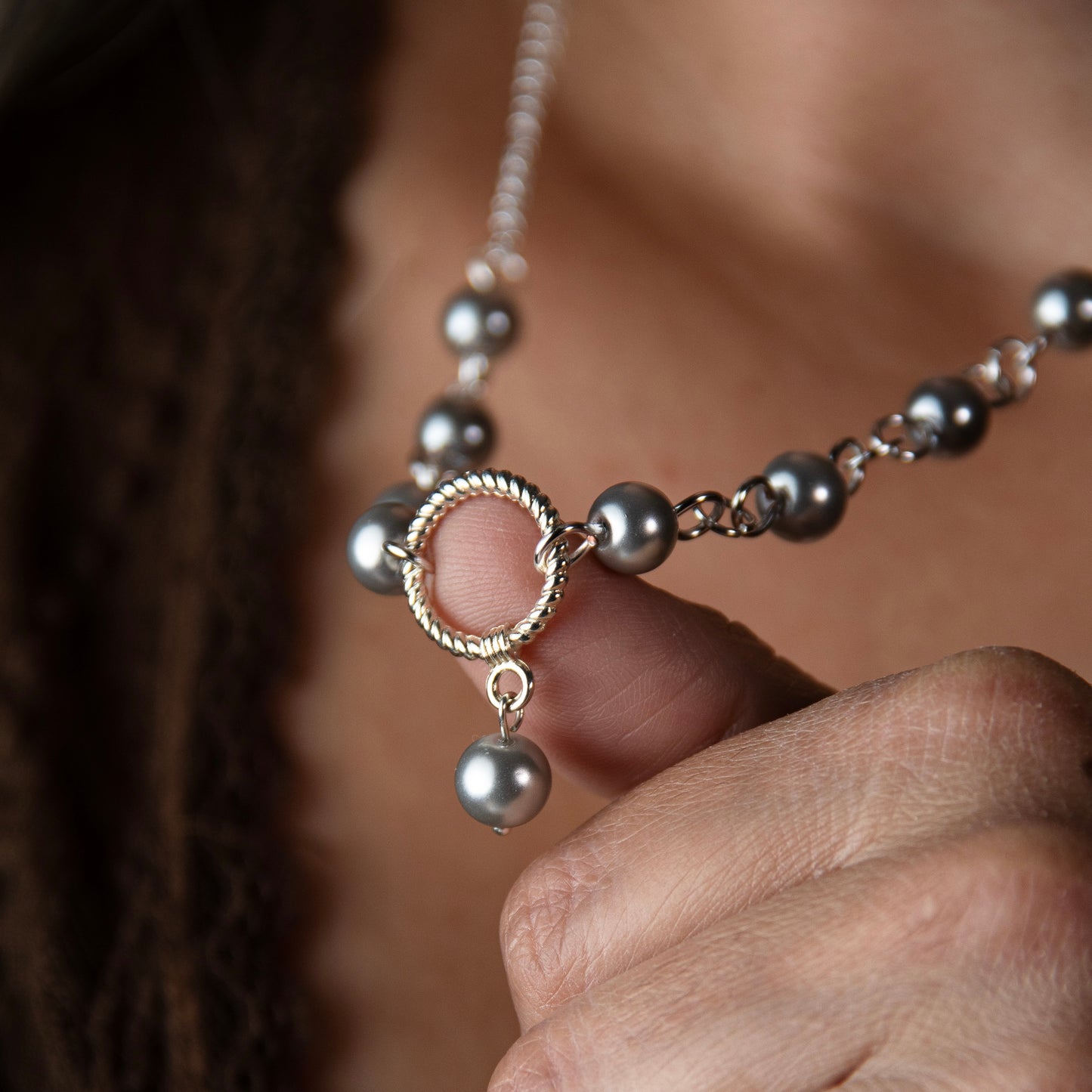 Silver Pearl Beaded Necklace