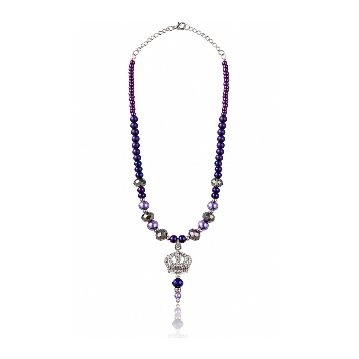 Royal Enchantment Purple Beaded Crown Pendant Necklace