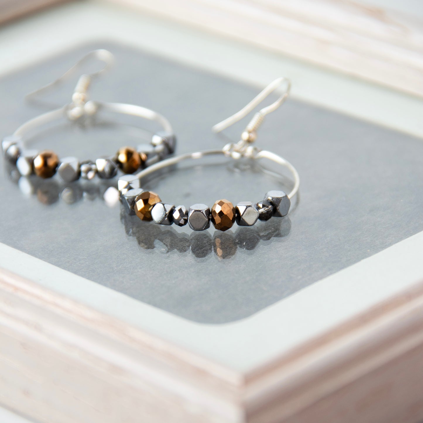 Brown Silver Beaded Earrings