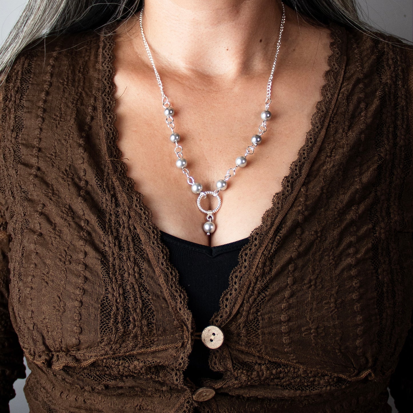 Silver Pearl Beaded Necklace