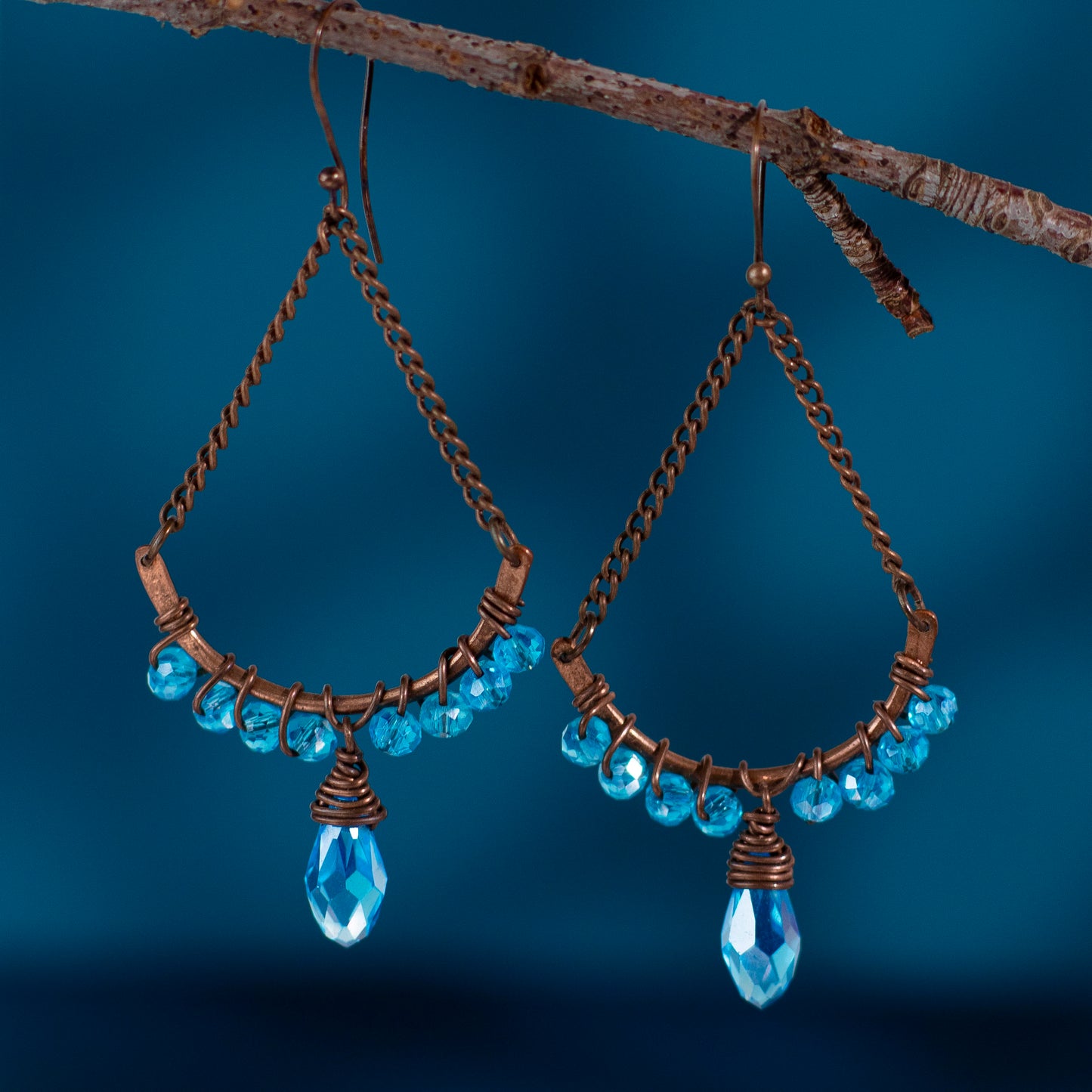 Copper Blue Chandelier Earrings