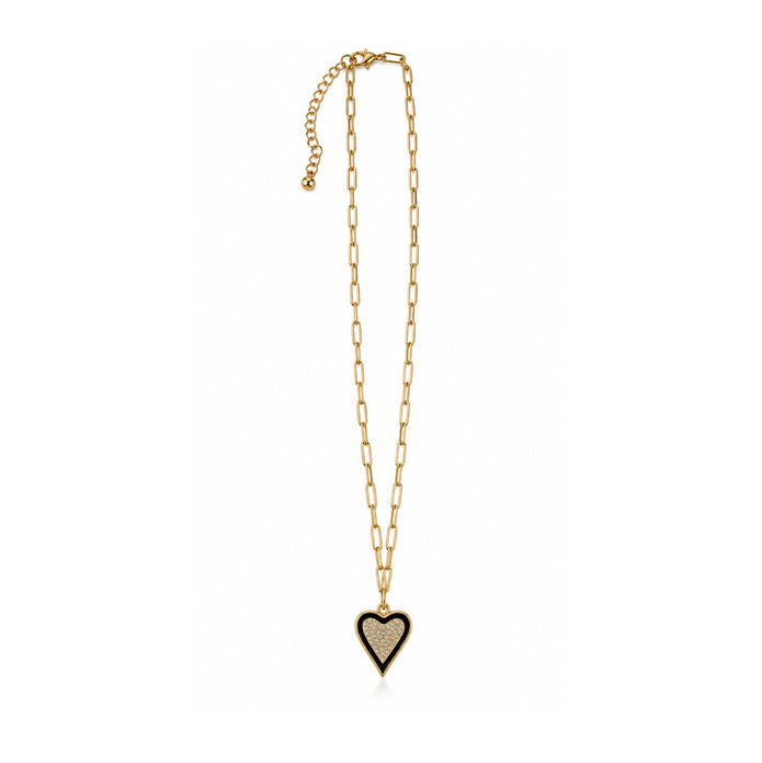 Midnight Devotion Gold Paperclip Chain Necklace with Black Heart Pendant