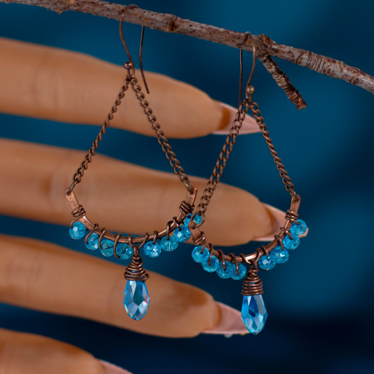 Copper Blue Chandelier Earrings
