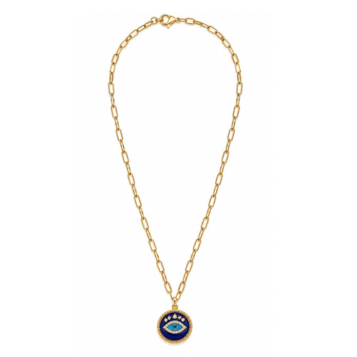 Golden Gaze Gold Tone Paperclip Chain Evil Eye Necklace