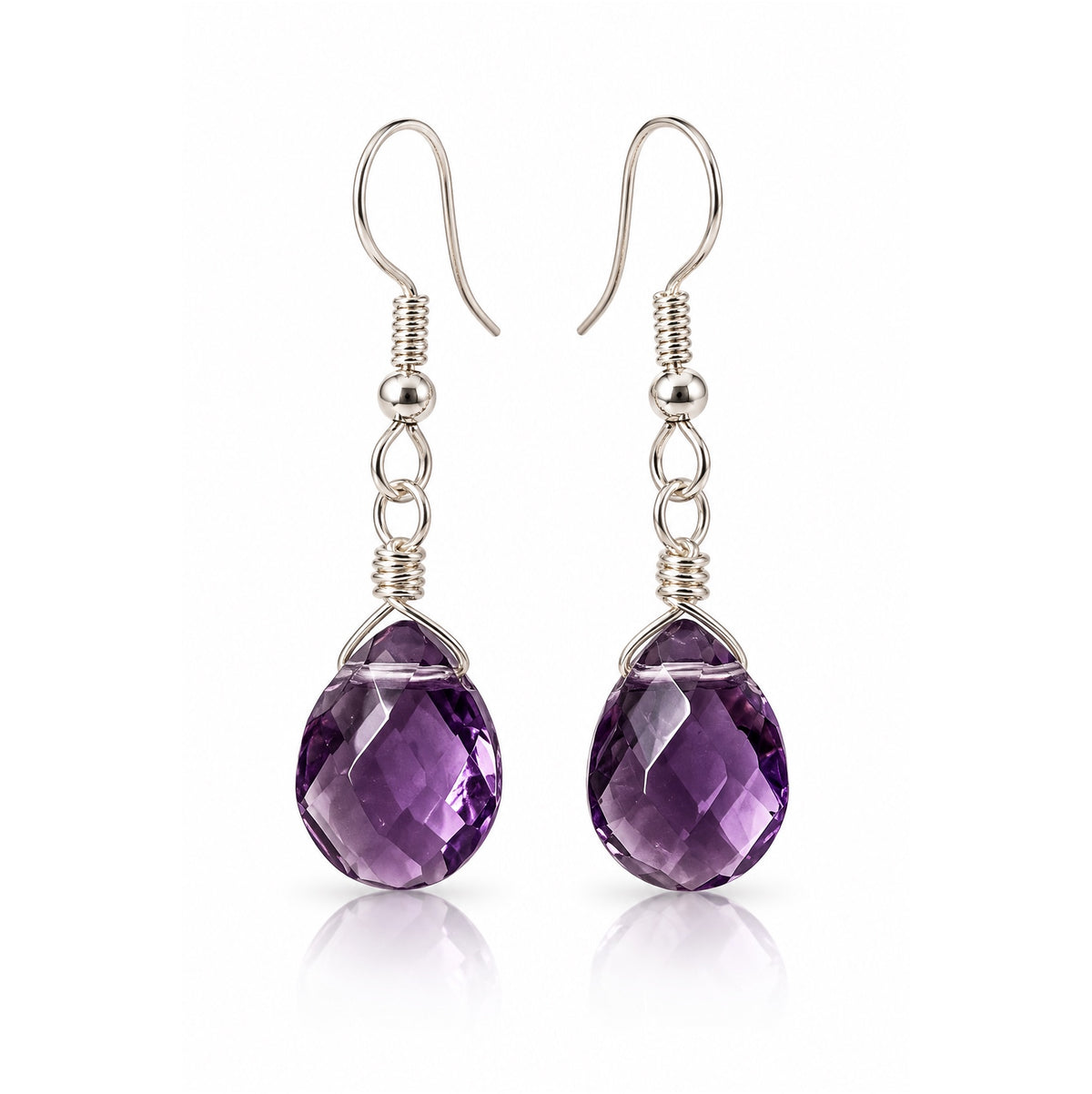 Allure Purple Glass Faceted Teardrop Dangle Earrings