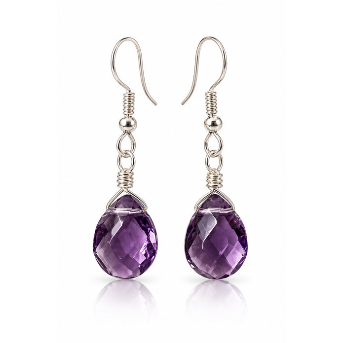 Allure Purple Glass Faceted Teardrop Dangle Earrings