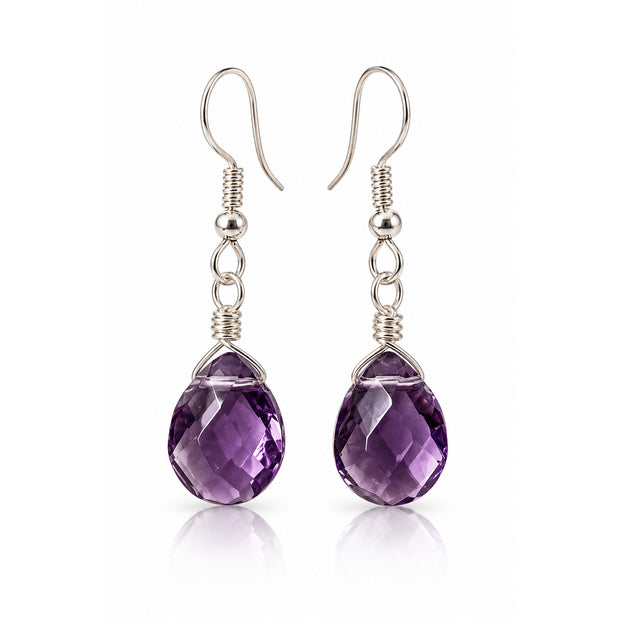 Allure Purple Glass Faceted Teardrop Dangle Earrings