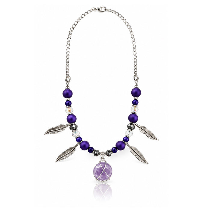 Violet Wanderlust – Raw Amethyst Gemstone & Silver Feather Necklace
