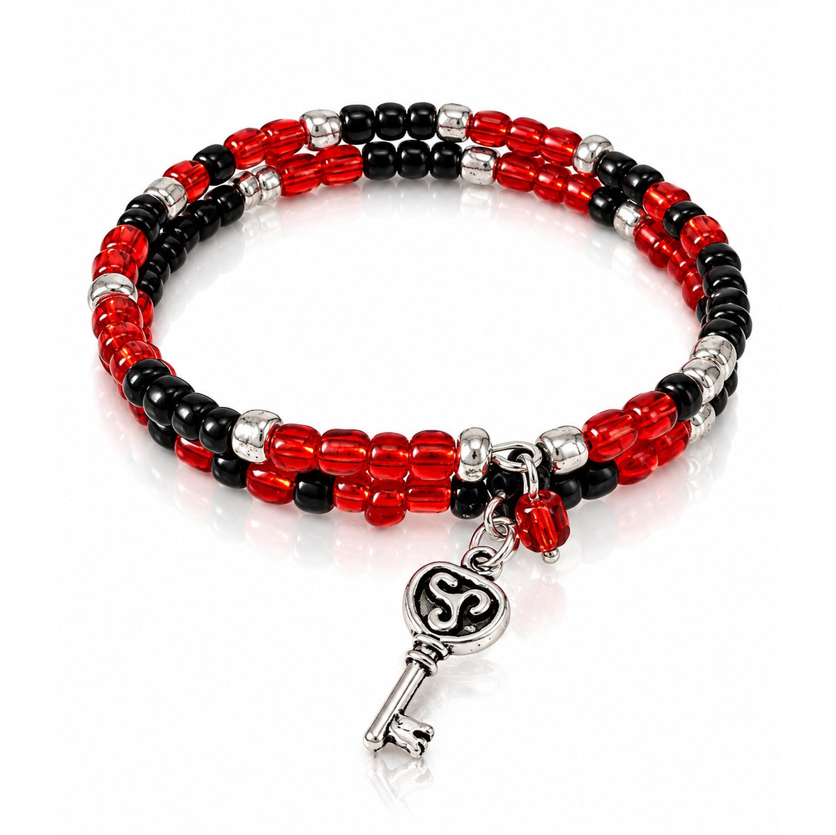 Red Hot Secret Memory Wire Beaded Bracelet