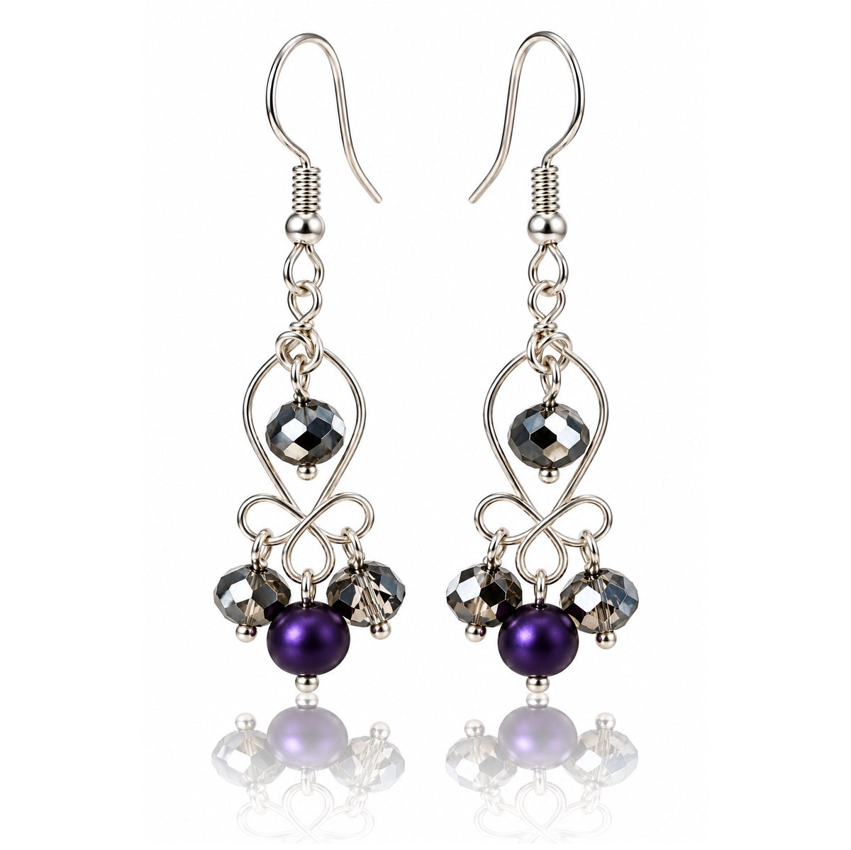 Plum Enchantment Purple Beaded Silver-Tone Dangle Earrings