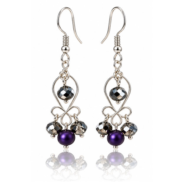 Plum Enchantment Purple Beaded Silver-Tone Dangle Earrings