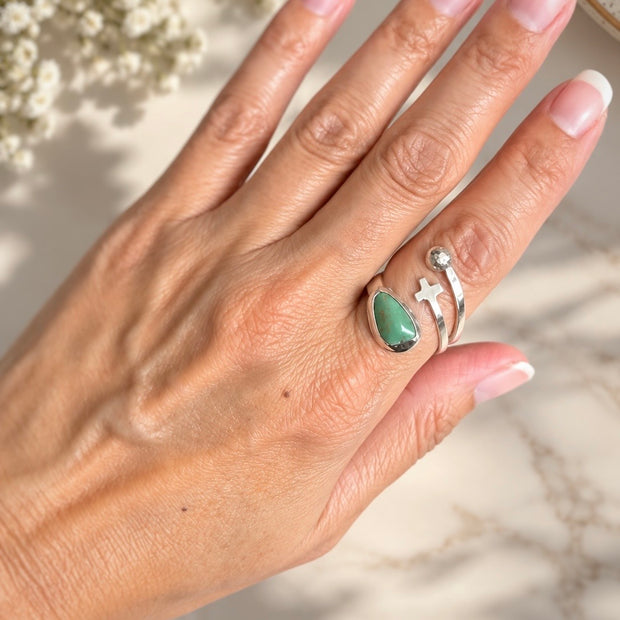 Spirit & Stone Sterling Silver Turquoise Cross Adjustable Ring