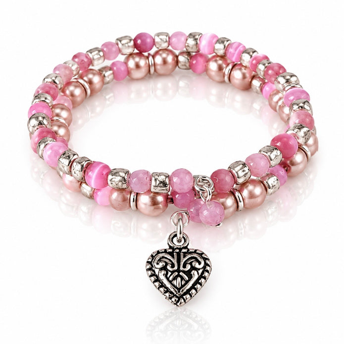 Pink Promise Heart Memory Wire Bracelet