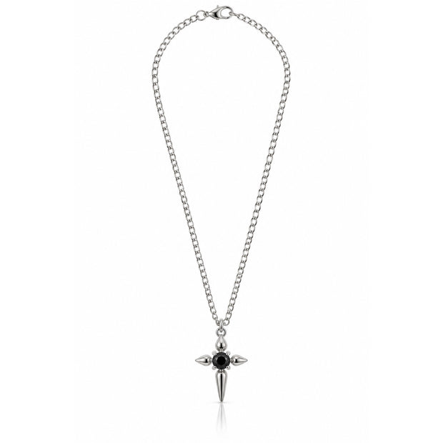 Midnight Edge Silver Plated Gothic Cross Necklace with Black Center Stone