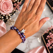 Love Language Purple Beaded Memory Wire Bracelet with I Love You Charm