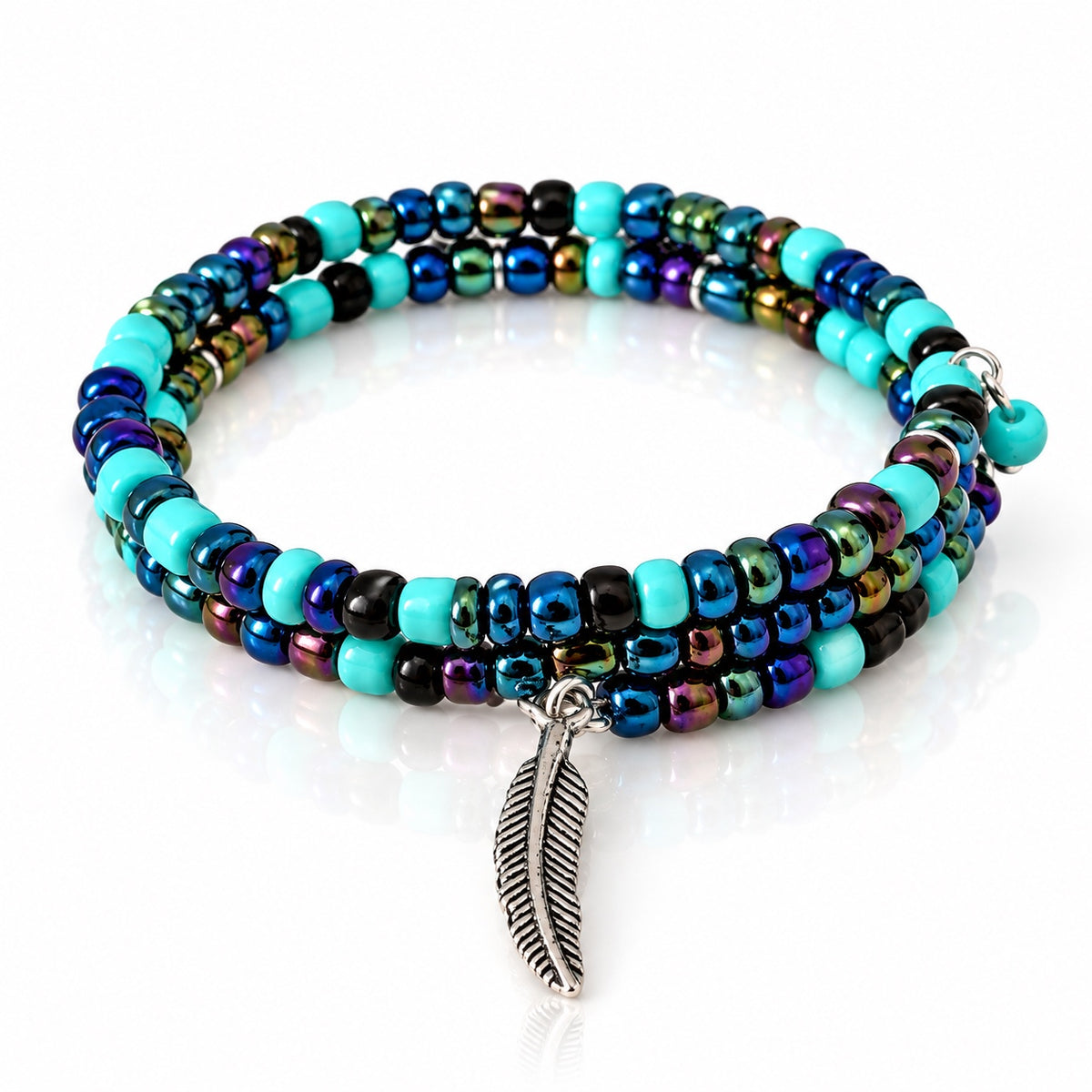Boho Blues Beaded Memory Wire Bracelet