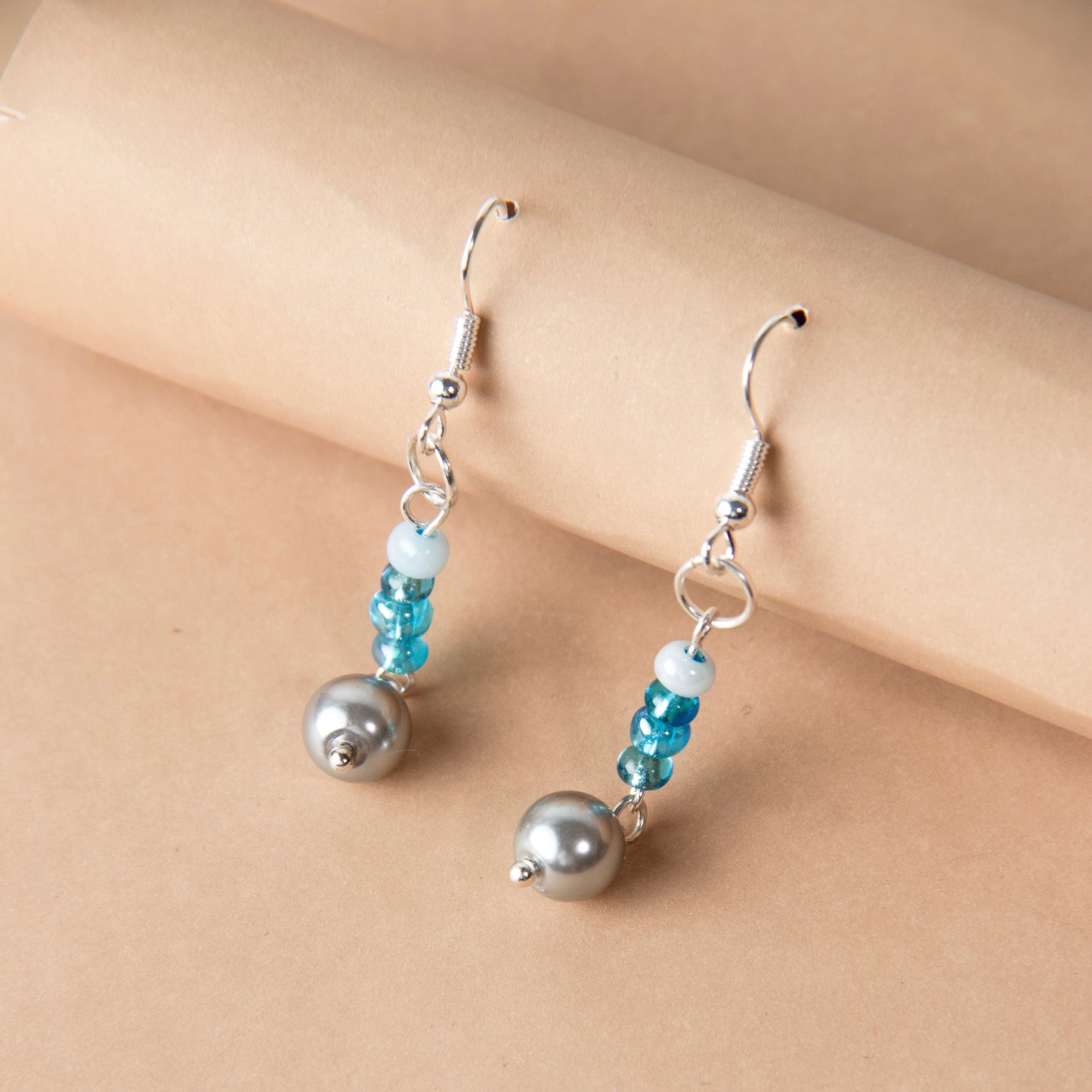 Blue Pearl Beaded Earrings