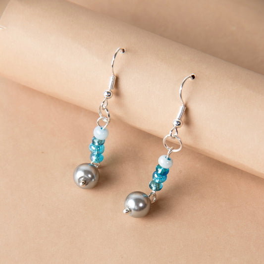 Blue Pearl Beaded Earrings