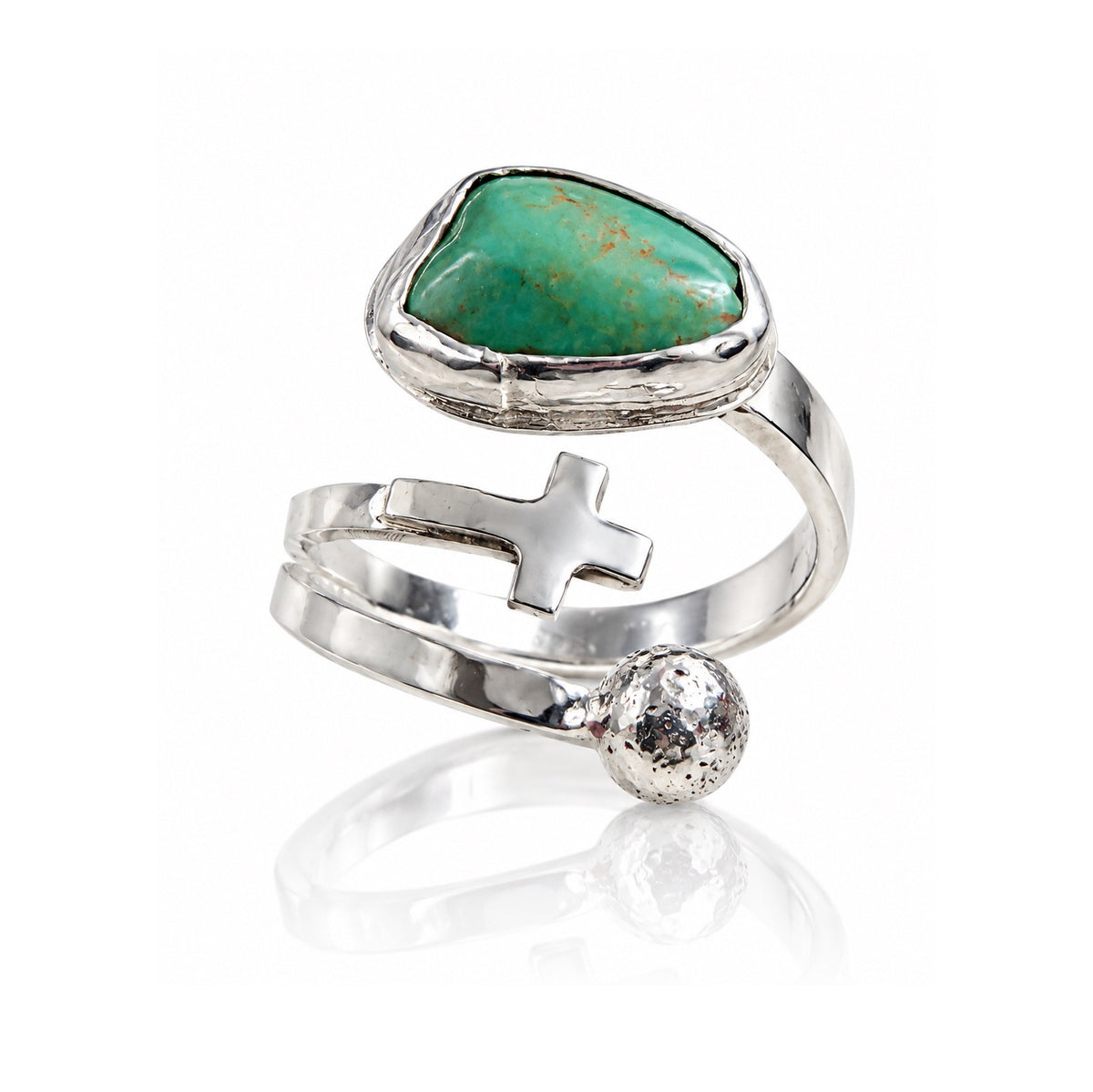 Spirit & Stone Sterling Silver Turquoise Cross Adjustable Ring