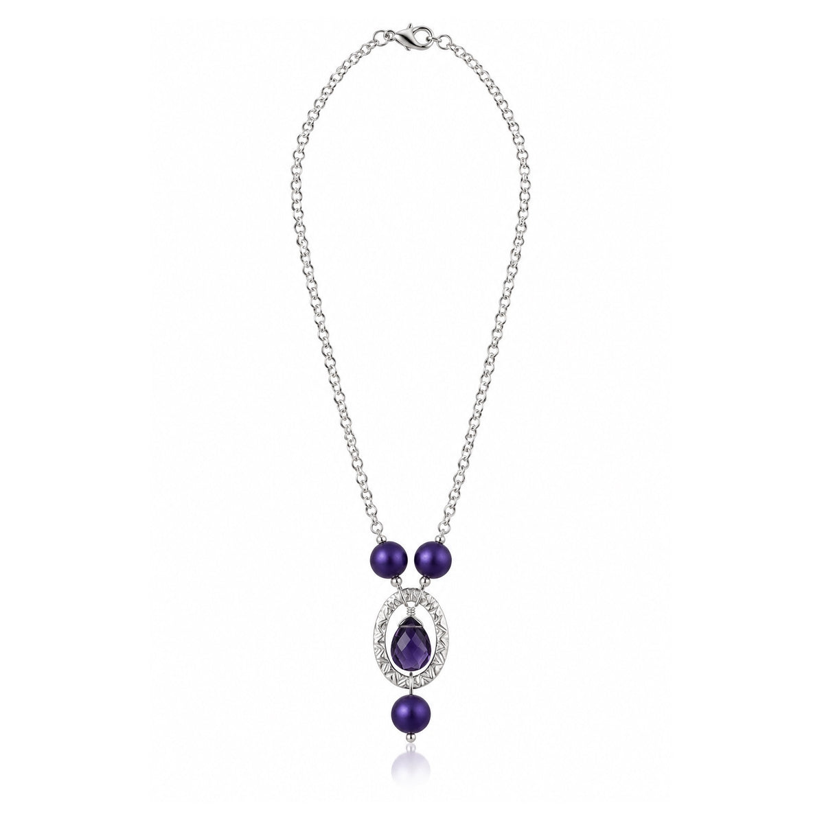 Violet Reverie Silver Plated Purple Oval Pendant Necklace