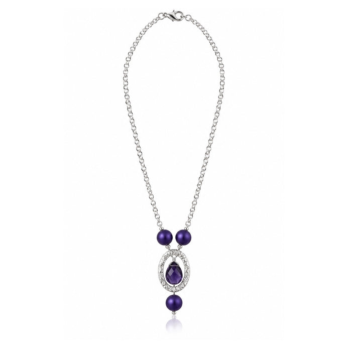 Violet Reverie Silver Plated Purple Oval Pendant Necklace
