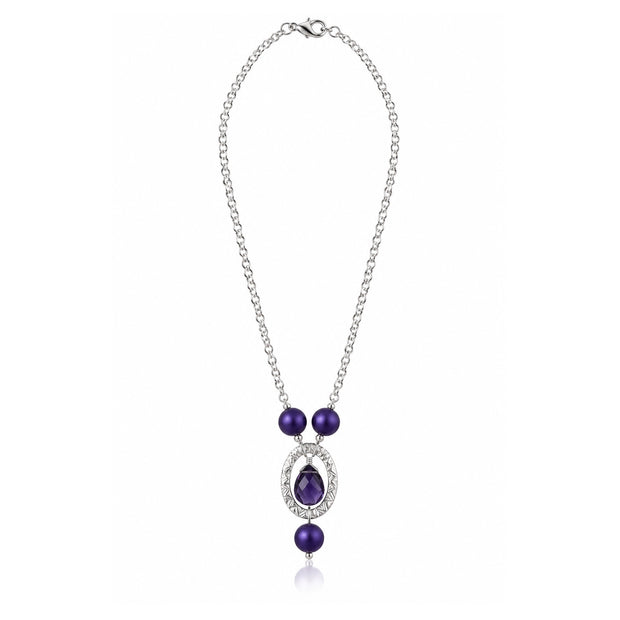 Violet Reverie Silver Plated Purple Oval Pendant Necklace