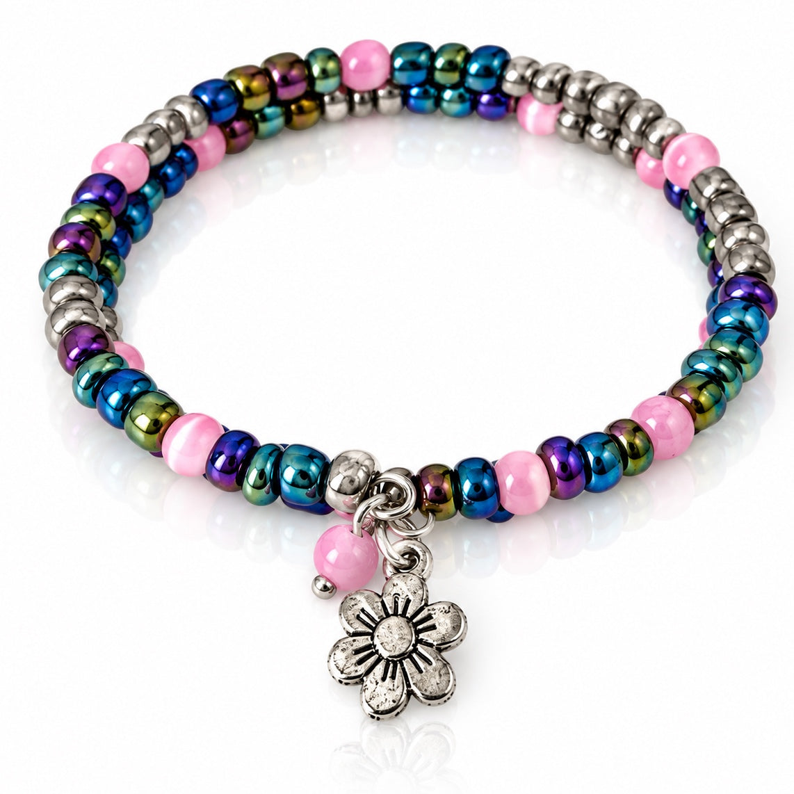 Petal Pop Pink Flower Memory Wire Bracelet
