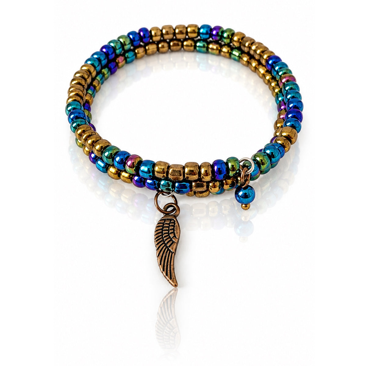 Gypsy Soul Feather Memory Wire Beaded Bracelet