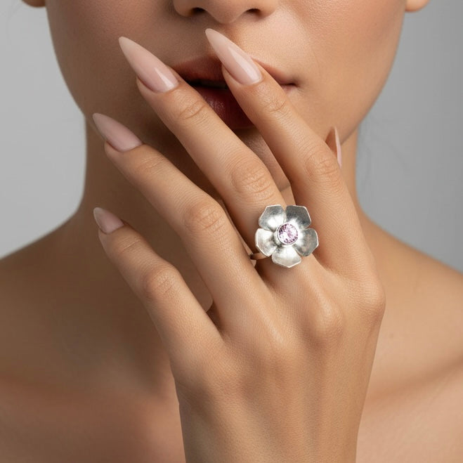 Flower Pink Zircon Ring