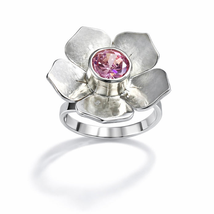 Flower Pink Zircon Ring