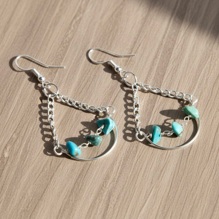 Turquoise Chandelier Chain Earrings