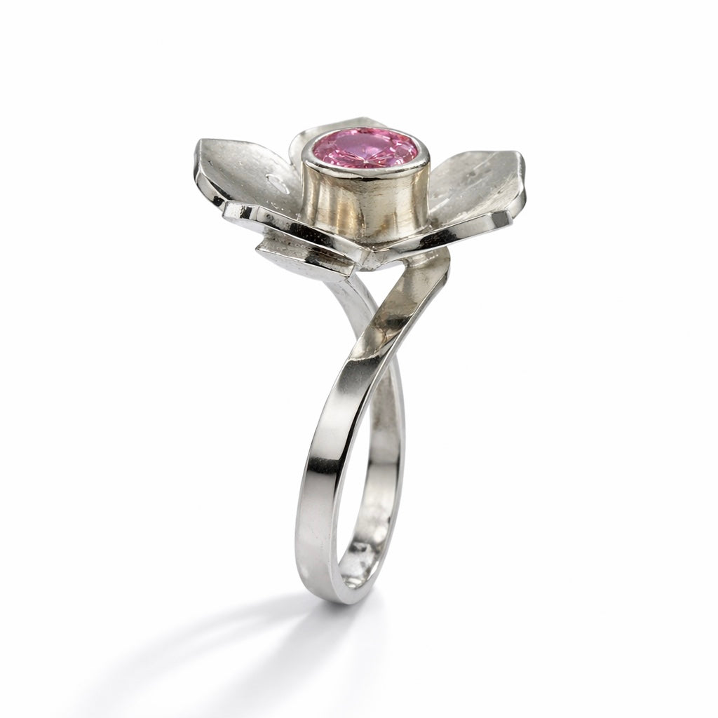 Flower Pink Zircon Ring
