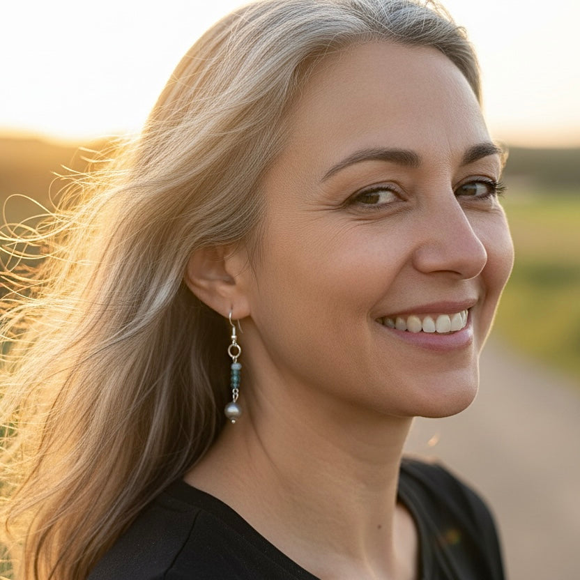 Blue Pearl Beaded Earrings