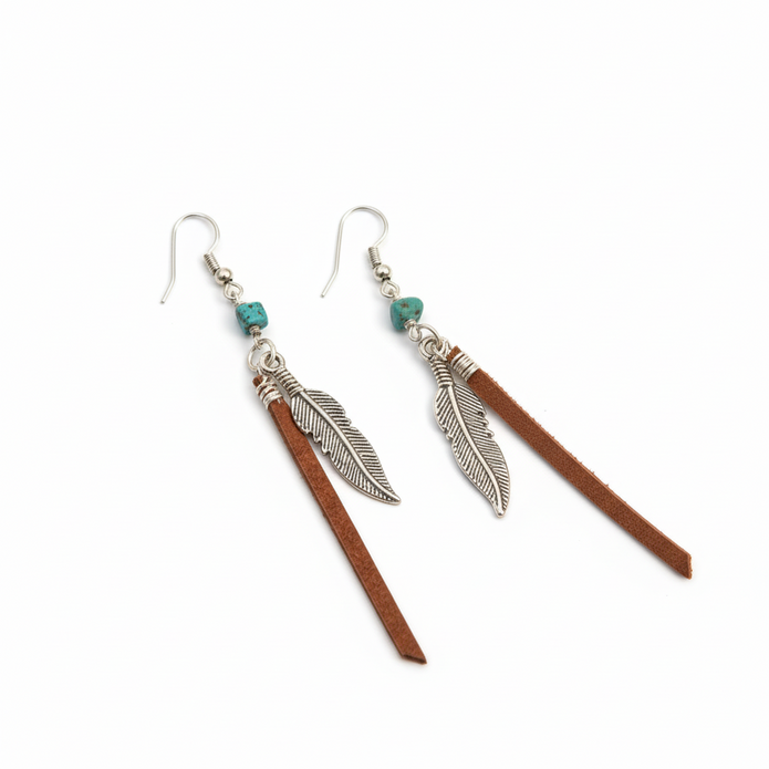 Long Leather Turquoise Earrings