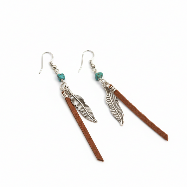 Long Leather Turquoise Earrings
