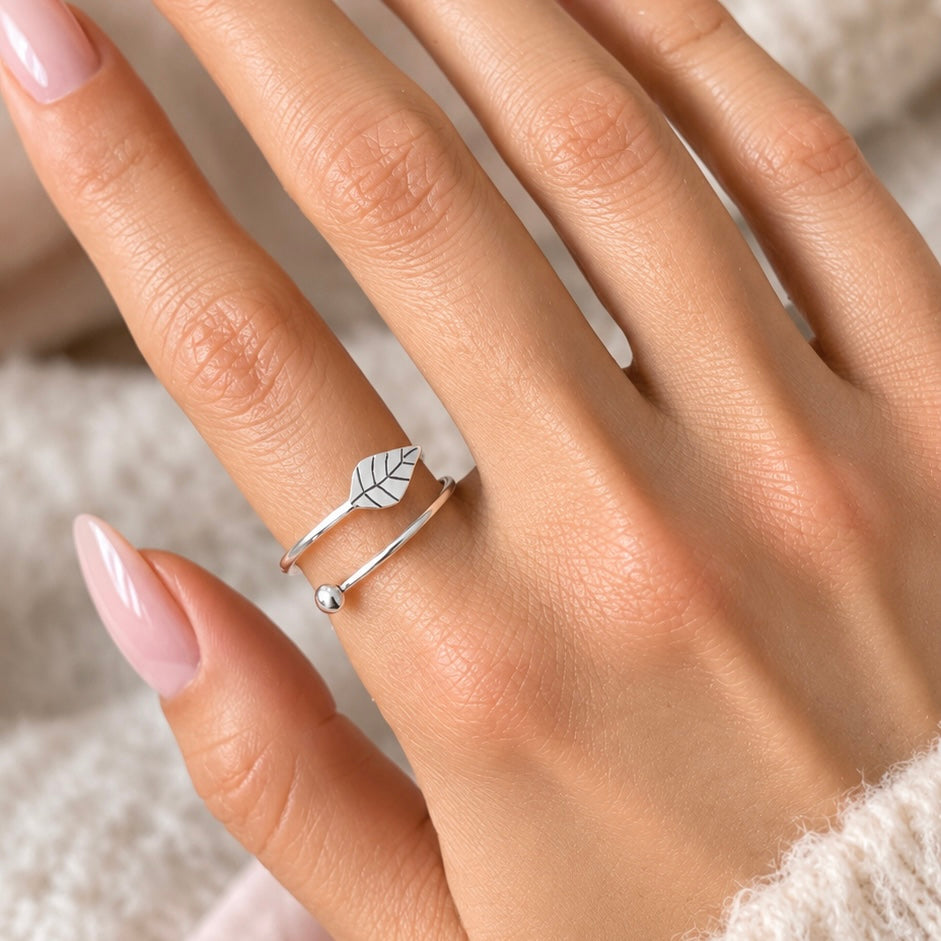 Adjustable Whispering Leaf Sterling Silver Adjustable Ring