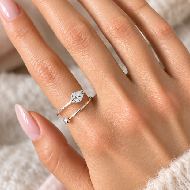 Adjustable Whispering Leaf Sterling Silver Adjustable Ring