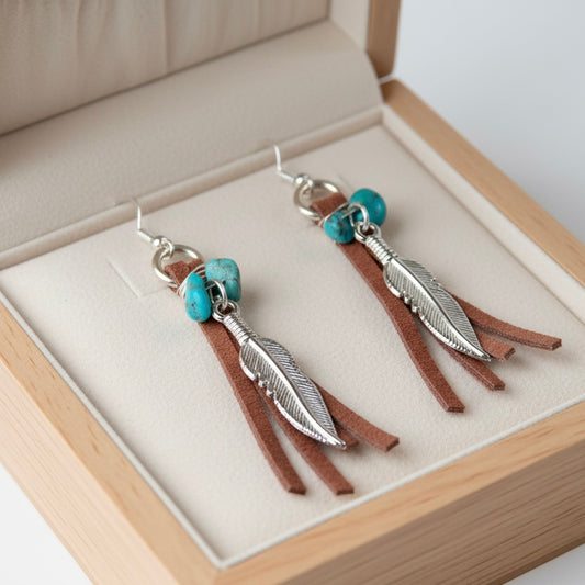 Short Dangle Turquoise Leather Earrings
