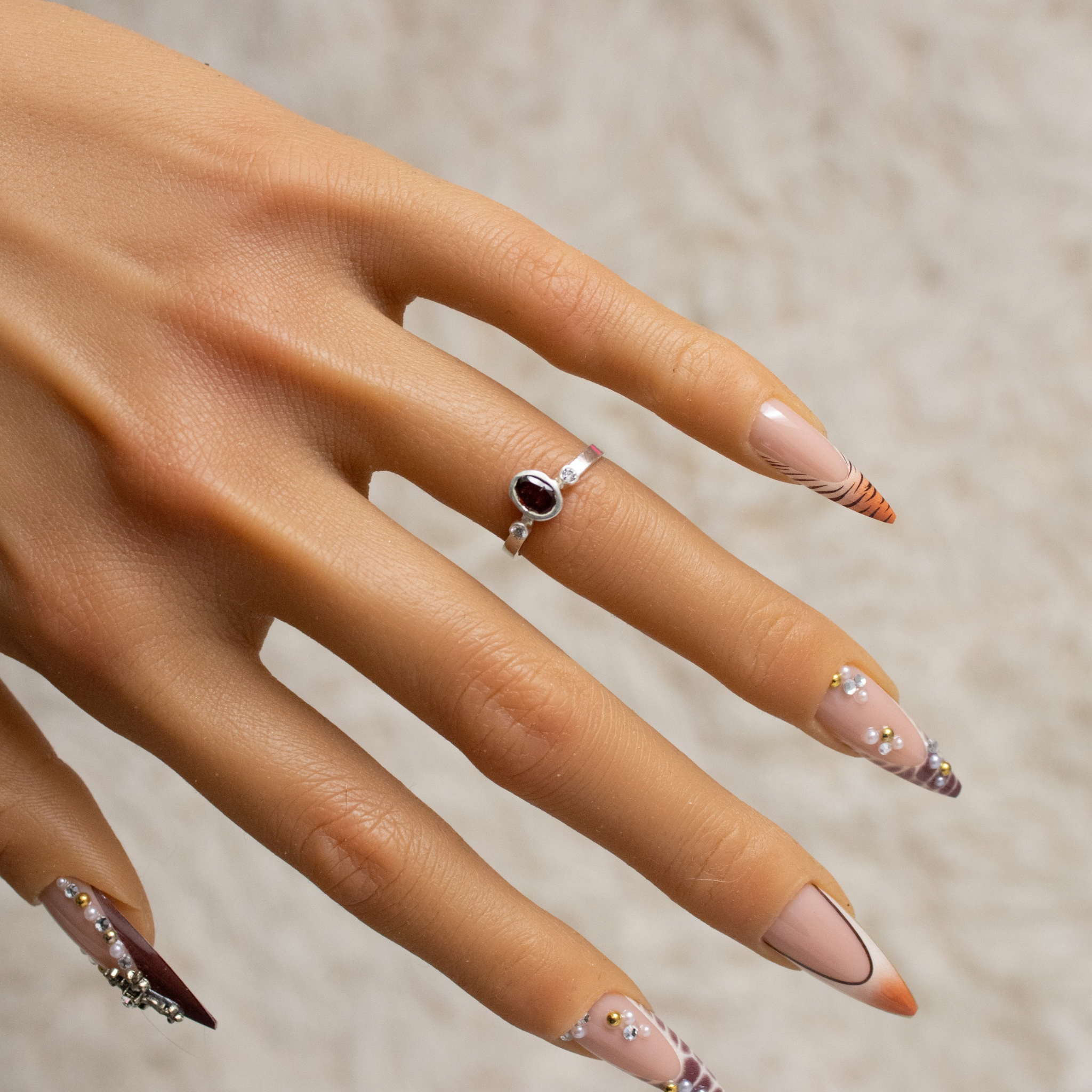 Garnet 3 Stone Ring