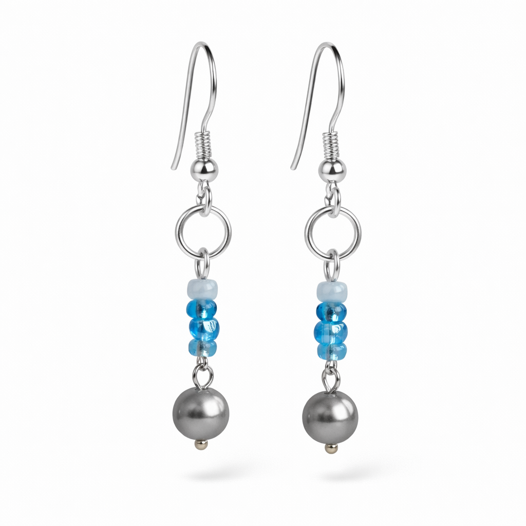 Blue Pearl Beaded Earrings-BOGO Free