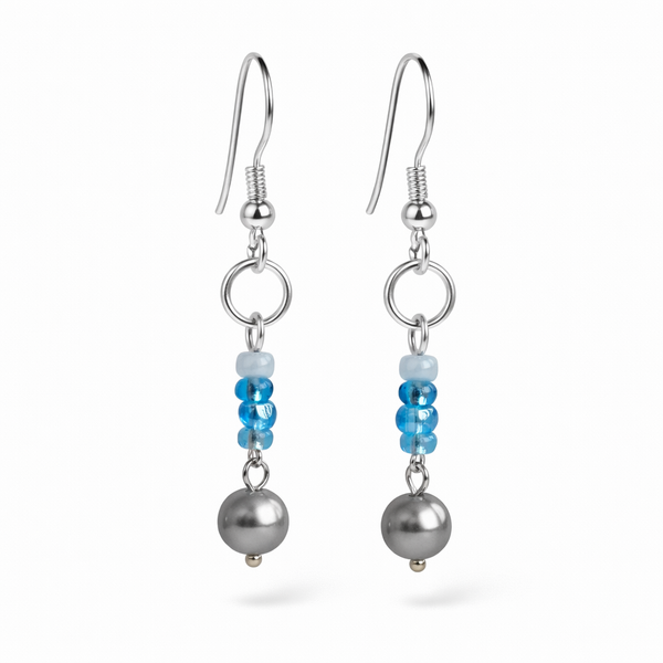Blue Pearl Beaded Earrings