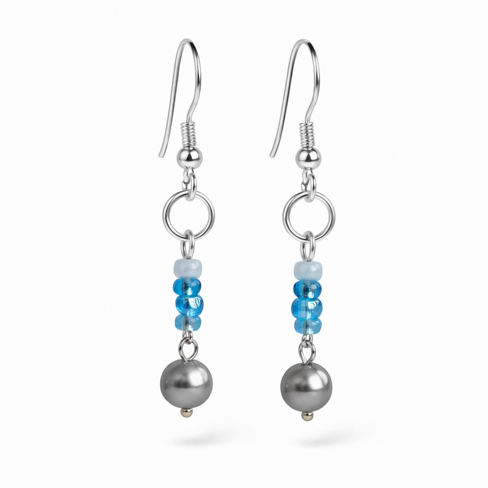 Blue Pearl Beaded Earrings-BOGO Free