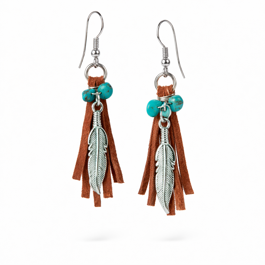 Short Dangle Turquoise Leather Earrings