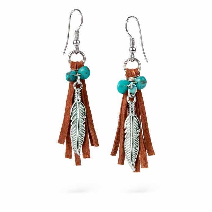 Short Dangle Turquoise Leather Earrings